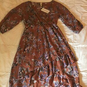 Never Worn Wren & Ivory "Jules" Rust Ruffle Faux Wrap Dress
